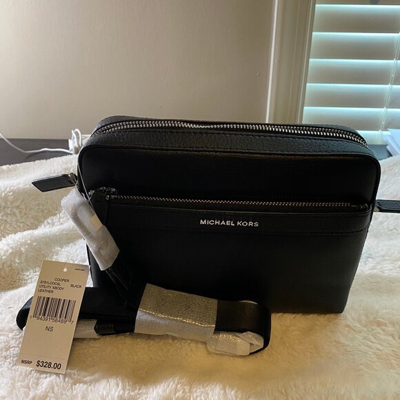 Michael Kors Utility Cross Body Leather Bag - Color Black & White - Picture 1 of 8
